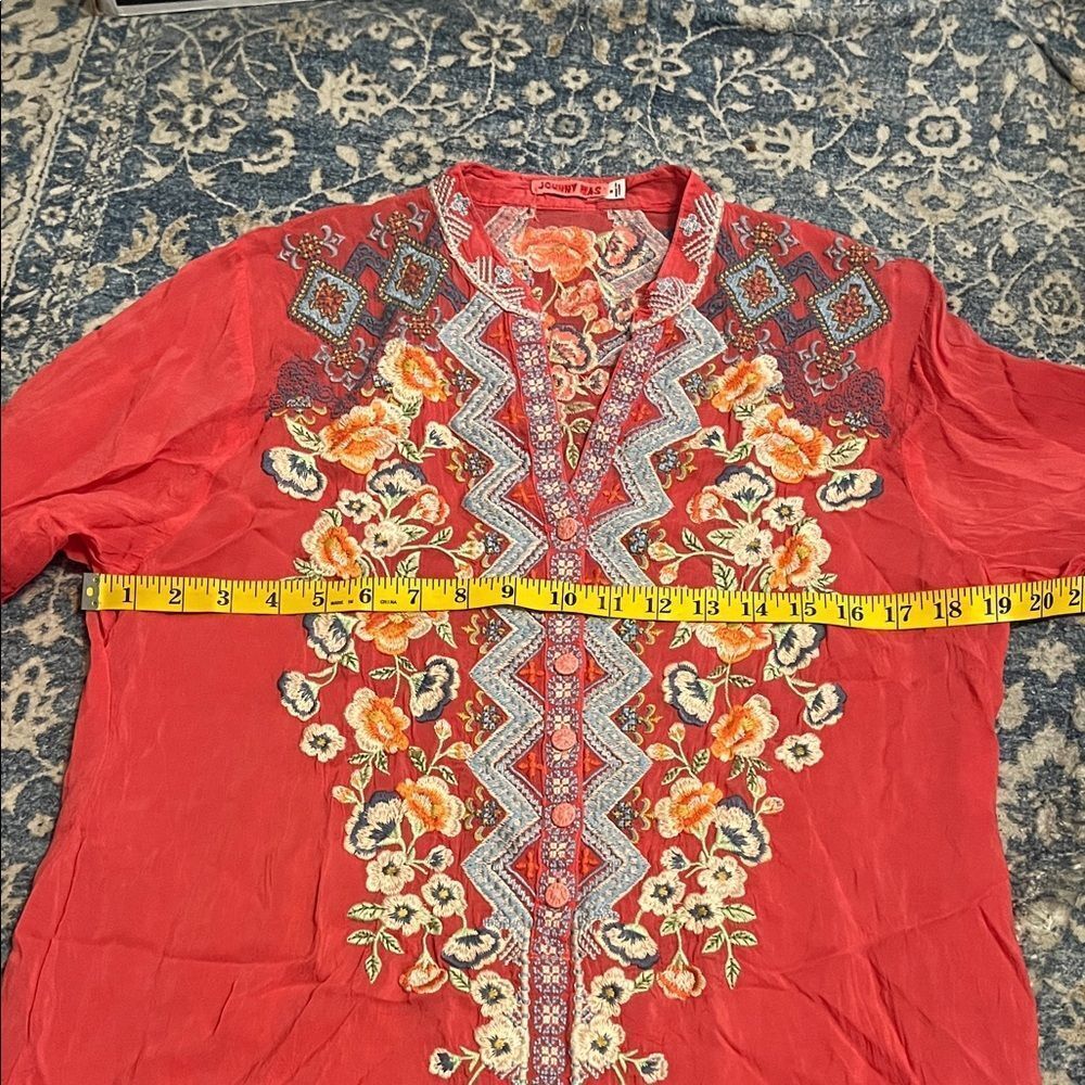 Johnny Was Harlow Floral V-Neck Embroidered Tunic Top Bohemian Cottagecore - Picture 12 of 16